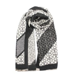 Echarpe noire grise et blanc cassé avec imprimé tricot