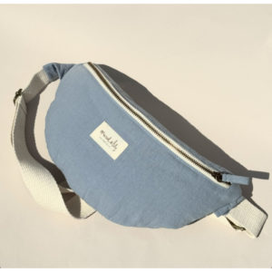 Sac banane en coton bleu fumé