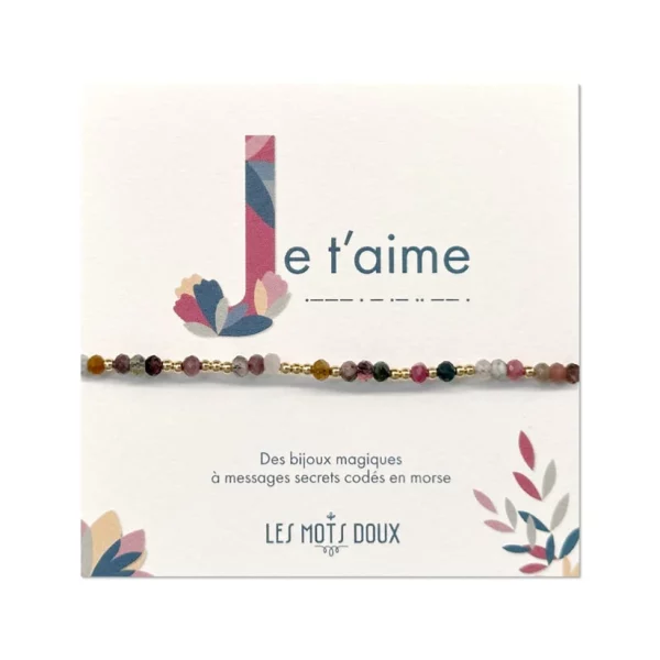 Bracelet en langage morse Je t'aime avec perles de tourmaline