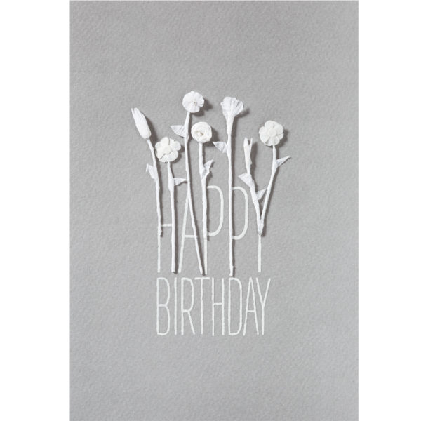 Carte "Happy Birthday" petites fleurs blanches