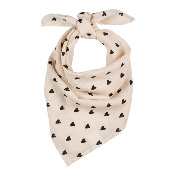 Foulard-lange coeurs écrus 65/65 cm en gaze de coton