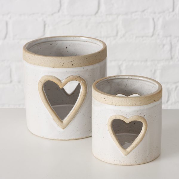 Photophore en porcelaine beige avec coeur (2 grandeurs)