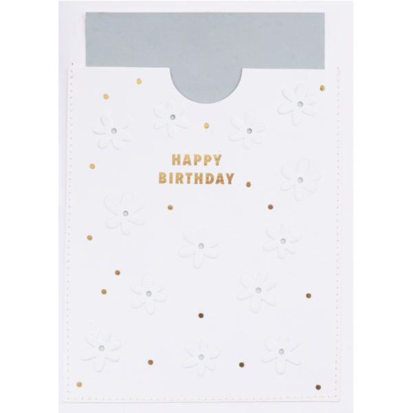 Carte "Happy Birthday" avec pochette gaufrée de petites fleurs