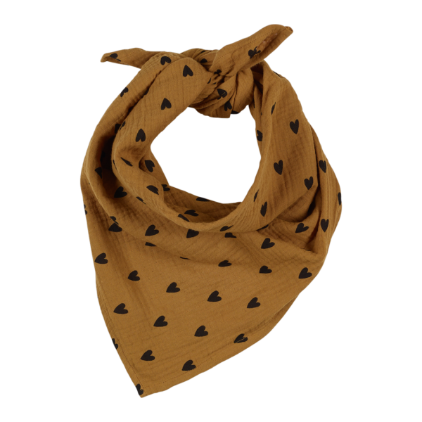 foulard coeurs camel en gaze de coton 65/65 cm